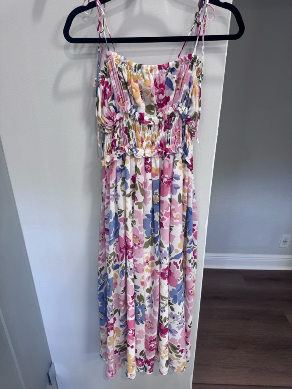 En Saison Floral Midi Dress in White, Pink, Blue, Yellow, Green